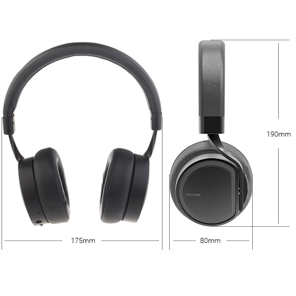 Rozměry velkých sluchátek přes hlavu přes uši bezdrátové Bluetooth sluchátka Plextone BT270.